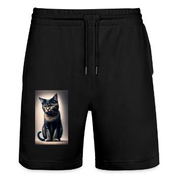 Katze | Haustier | Katzenfan | niedlich | Kätzchen - Stanley/Stella Unisex Bio Joggingshorts Trainer  - Schwarz - Vorne - Nik (191cm) & Marisol (170cm)