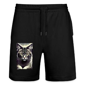 Katze | Haustier | Katzenfan | niedlich | Kätzchen - Stanley/Stella Unisex Bio Joggingshorts Trainer  - Schwarz - Vorne - Nik (191cm) & Marisol (170cm)