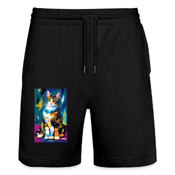 Katze | Haustier | Katzenfan | niedlich | Kätzchen - Stanley/Stella Unisex Bio Joggingshorts Trainer  - Schwarz - Vorne - Nik (191cm) & Marisol (170cm)