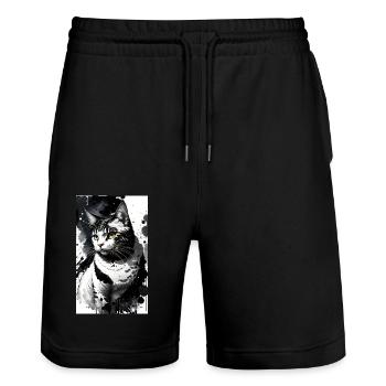 Katze | Haustier | Katzenfan | niedlich | Kätzchen - Stanley/Stella Unisex Bio Joggingshorts Trainer  - Schwarz - Vorne - Nik (191cm) & Marisol (170cm)