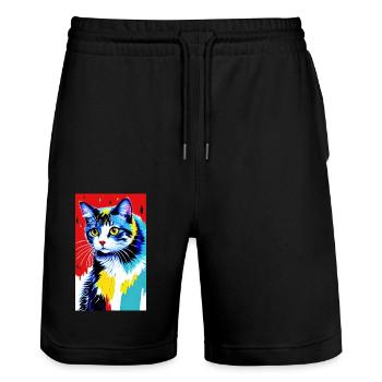 Chat | Animal de compagnie | Fan de chat | mignon | Chaton - Short de jogging bio TRAINER Stanley/Stella unisexe - noir - Devant - Nik (191cm) & Marisol (170cm)