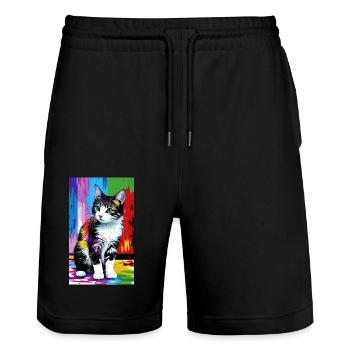 Katze | Haustier | Katzenfan | niedlich | Kätzchen - Stanley/Stella Unisex Bio Joggingshorts Trainer  - Schwarz - Vorne - Nik (191cm) & Marisol (170cm)