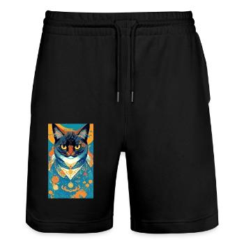 Katze | Haustier | Katzenfan | niedlich | Kätzchen - Stanley/Stella Unisex Bio Joggingshorts Trainer  - Schwarz - Vorne - Nik (191cm) & Marisol (170cm)