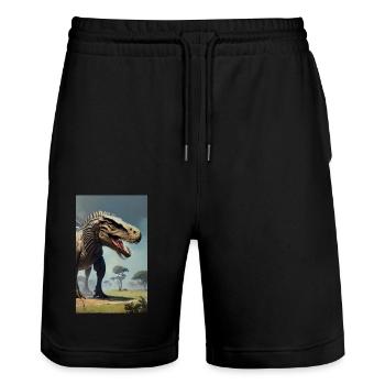 Dinosaurier | T-Rex | Tyrannosaurus - Stanley/Stella Unisex Bio Joggingshorts Trainer  - Schwarz - Vorne - Nik (191cm) & Marisol (170cm)
