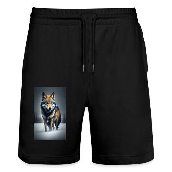 Loup | Prédateur | Chien | Mystique - Short de jogging bio TRAINER Stanley/Stella unisexe - noir - Devant - Nik (191cm) & Marisol (170cm)