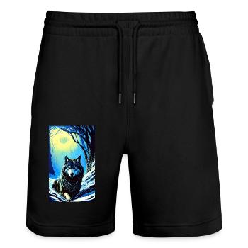 Loup | Prédateur | Chien | Mystique - Short de jogging bio TRAINER Stanley/Stella unisexe - noir - Devant - Nik (191cm) & Marisol (170cm)