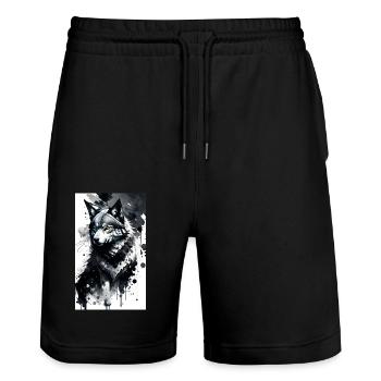Loup | Prédateur | Chien | Mystique - Short de jogging bio TRAINER Stanley/Stella unisexe - noir - Devant - Nik (191cm) & Marisol (170cm)