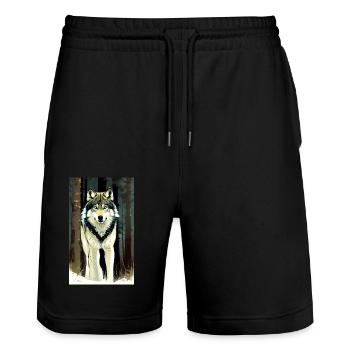 Loup | Prédateur | Chien | Mystique - Short de jogging bio TRAINER Stanley/Stella unisexe - noir - Devant - Nik (191cm) & Marisol (170cm)