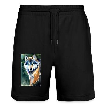 Wolf | Raubtier | Hund | Mystisch - Stanley/Stella Unisex Bio Joggingshorts Trainer  - Schwarz - Vorne - Nik (191cm) & Marisol (170cm)