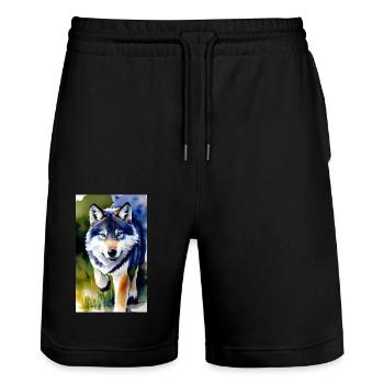 Wolf | Predator | Dog | Mystical - Stanley/Stella Trainer Unisex Organic Jogging Shorts - black - Front - Nik (191cm) & Marisol (170cm)
