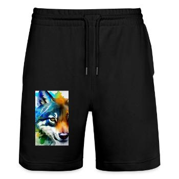 Loup | Prédateur | Chien | Mystique - Short de jogging bio TRAINER Stanley/Stella unisexe - noir - Devant - Nik (191cm) & Marisol (170cm)