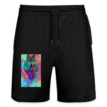 Wolf | Raubtier | Hund | Mystisch - Stanley/Stella Unisex Bio Joggingshorts Trainer  - Schwarz - Vorne - Nik (191cm) & Marisol (170cm)