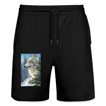 Loup | Prédateur | Chien | Mystique - Short de jogging bio TRAINER Stanley/Stella unisexe - noir - Devant - Nik (191cm) & Marisol (170cm)