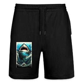Shark | Great White Shark | Sea creature | Fish - Stanley/Stella Trainer Unisex Organic Jogging Shorts - black - Front - Nik (191cm) & Marisol (170cm)