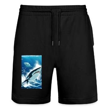 Shark | Great White Shark | Sea creature | Fish - Stanley/Stella Trainer Unisex Organic Jogging Shorts - black - Front - Nik (191cm) & Marisol (170cm)