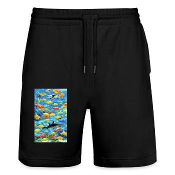 Shark | Great White Shark | Sea creature | Fish - Stanley/Stella Trainer Unisex Organic Jogging Shorts - black - Front - Nik (191cm) & Marisol (170cm)