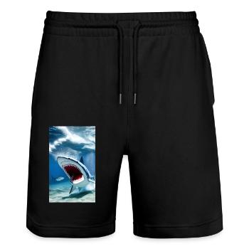 Shark | Great White Shark | Sea creature | Fish - Stanley/Stella Trainer Unisex Organic Jogging Shorts - black - Front - Nik (191cm) & Marisol (170cm)