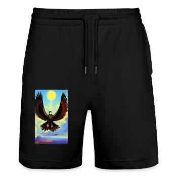 Aigle | Oiseaux | Liberté | Animaux - Short de jogging bio TRAINER Stanley/Stella unisexe - noir - Devant - Nik (191cm) & Marisol (170cm)