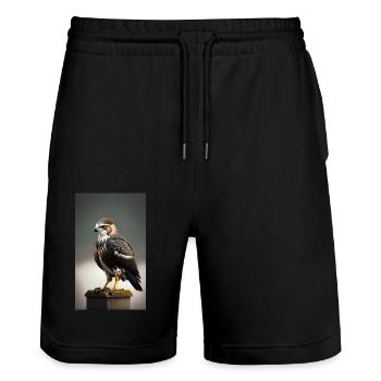 Aigle | Oiseaux | Liberté | Animaux - Short de jogging bio TRAINER Stanley/Stella unisexe - noir - Devant - Nik (191cm) & Marisol (170cm)