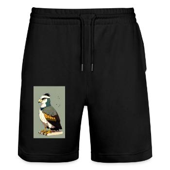 Aigle | Oiseaux | Liberté | Animaux - Short de jogging bio TRAINER Stanley/Stella unisexe - noir - Devant - Nik (191cm) & Marisol (170cm)