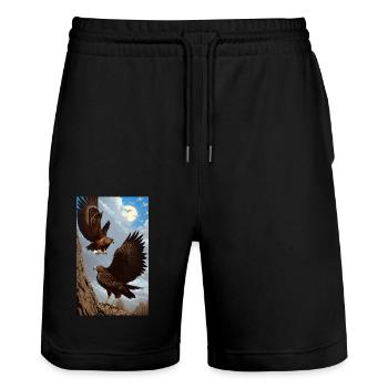 Aigle | Oiseaux | Liberté | Animaux - Short de jogging bio TRAINER Stanley/Stella unisexe - noir - Devant - Nik (191cm) & Marisol (170cm)