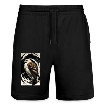 Aigle | Oiseaux | Liberté | Animaux - Short de jogging bio TRAINER Stanley/Stella unisexe - noir - Devant - Nik (191cm) & Marisol (170cm)
