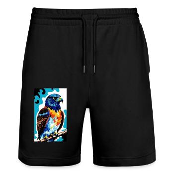 Aigle | Oiseaux | Liberté | Animaux - Short de jogging bio TRAINER Stanley/Stella unisexe - noir - Devant - Nik (191cm) & Marisol (170cm)