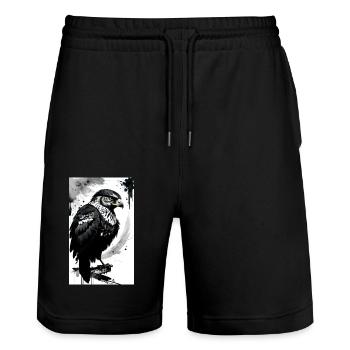 Aigle | Oiseaux | Liberté | Animaux - Short de jogging bio TRAINER Stanley/Stella unisexe - noir - Devant - Nik (191cm) & Marisol (170cm)