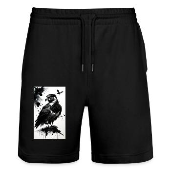 Aigle | Oiseaux | Liberté | Animaux - Short de jogging bio TRAINER Stanley/Stella unisexe - noir - Devant - Nik (191cm) & Marisol (170cm)