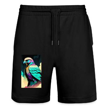 Aigle | Oiseaux | Liberté | Animaux - Short de jogging bio TRAINER Stanley/Stella unisexe - noir - Devant - Nik (191cm) & Marisol (170cm)