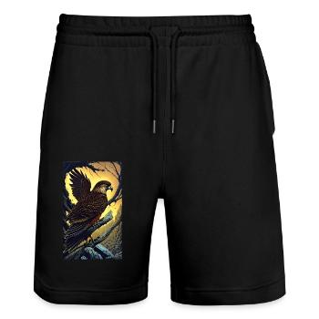 Aigle | Oiseaux | Liberté | Animaux - Short de jogging bio TRAINER Stanley/Stella unisexe - noir - Devant - Nik (191cm) & Marisol (170cm)