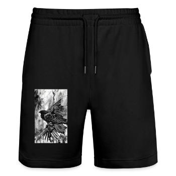 Aigle | Oiseaux | Liberté | Animaux - Short de jogging bio TRAINER Stanley/Stella unisexe - noir - Devant - Nik (191cm) & Marisol (170cm)