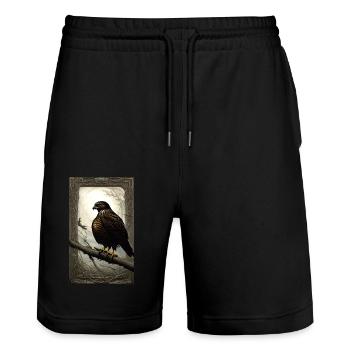 Aigle | Oiseaux | Liberté | Animaux - Short de jogging bio TRAINER Stanley/Stella unisexe - noir - Devant - Nik (191cm) & Marisol (170cm)