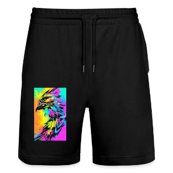 Aigle | Oiseaux | Liberté | Animaux - Short de jogging bio TRAINER Stanley/Stella unisexe - noir - Devant - Nik (191cm) & Marisol (170cm)
