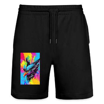 Aigle | Oiseaux | Liberté | Animaux - Short de jogging bio TRAINER Stanley/Stella unisexe - noir - Devant - Nik (191cm) & Marisol (170cm)