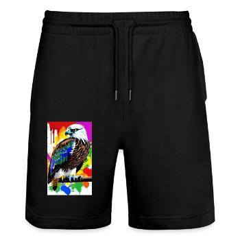 Aigle | Oiseaux | Liberté | Animaux - Short de jogging bio TRAINER Stanley/Stella unisexe - noir - Devant - Nik (191cm) & Marisol (170cm)