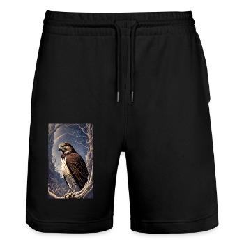 Aigle | Oiseaux | Liberté | Animaux - Short de jogging bio TRAINER Stanley/Stella unisexe - noir - Devant - Nik (191cm) & Marisol (170cm)