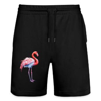 pink flamingo, summertime, vacation time, beach, sea - Stanley/Stella Trainer Unisex Organic Jogging Shorts - black - Front - Nik (191cm) & Marisol (170cm)