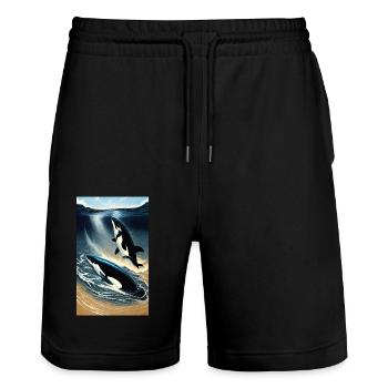 Orque | Baleine | Épaulard | Créature marine | Océan - Short de jogging bio TRAINER Stanley/Stella unisexe - noir - Devant - Nik (191cm) & Marisol (170cm)