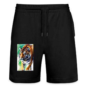 Tiger | Animal | Predator | Roar | King | Asia - Stanley/Stella Trainer Unisex Organic Jogging Shorts - black - Front - Nik (191cm) & Marisol (170cm)