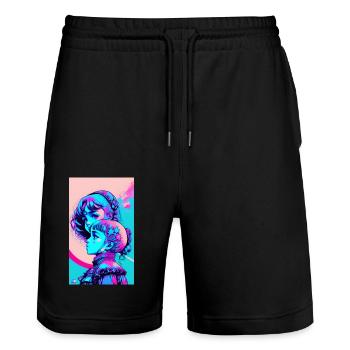 2 Girls - Stanley/Stella Unisex Bio Joggingshorts Trainer  - Schwarz - Vorne - Nik (191cm) & Marisol (170cm)