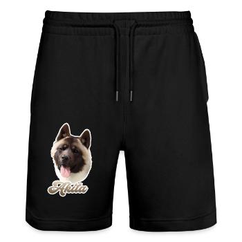 akita american - Stanley/Stella Trainer Unisex Organic Jogging Shorts - black - Front - Nik (191cm) & Marisol (170cm)