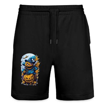 Halloween Kürbis Monster - Stanley/Stella Unisex Bio Joggingshorts Trainer  - Schwarz - Vorne - Nik (191cm) & Marisol (170cm)