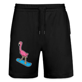 Flamingo als Snowboarder mit Snowbaord - Stanley/Stella Unisex Bio Joggingshorts Trainer  - Schwarz - Vorne - Nik (191cm) & Marisol (170cm)