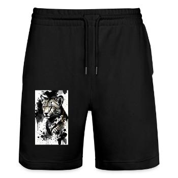 Geparden-Grazie: Verleihe deinem Stil wilde Elegan - Stanley/Stella Unisex Bio Joggingshorts Trainer  - Schwarz - Vorne - Nik (191cm) & Marisol (170cm)