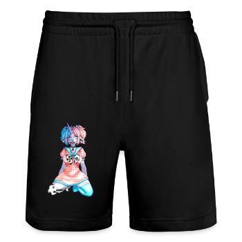 Anime Design - Stanley/Stella Unisex Bio Joggingshorts Trainer  - Schwarz - Vorne - Nik (191cm) & Marisol (170cm)