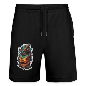 Helloween Kürbis Monster - Stanley/Stella Unisex Bio Joggingshorts Trainer  - Schwarz - Vorne - Nik (191cm) & Marisol (170cm)