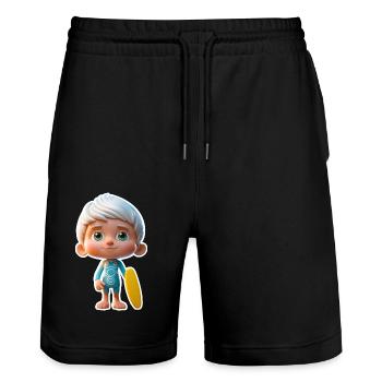 Little surfer 02 - Stanley/Stella Trainer Unisex Organic Jogging Shorts - black - Front - Nik (191cm) & Marisol (170cm)