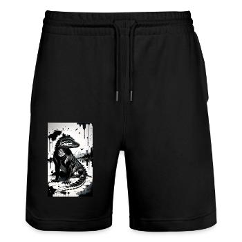 Krokodil Kunst - Stanley/Stella Unisex Bio Joggingshorts Trainer  - Schwarz - Vorne - Nik (191cm) & Marisol (170cm)