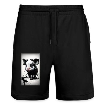 Niedliches Schwein - Stanley/Stella Unisex Bio Joggingshorts Trainer  - Schwarz - Vorne - Nik (191cm) & Marisol (170cm)